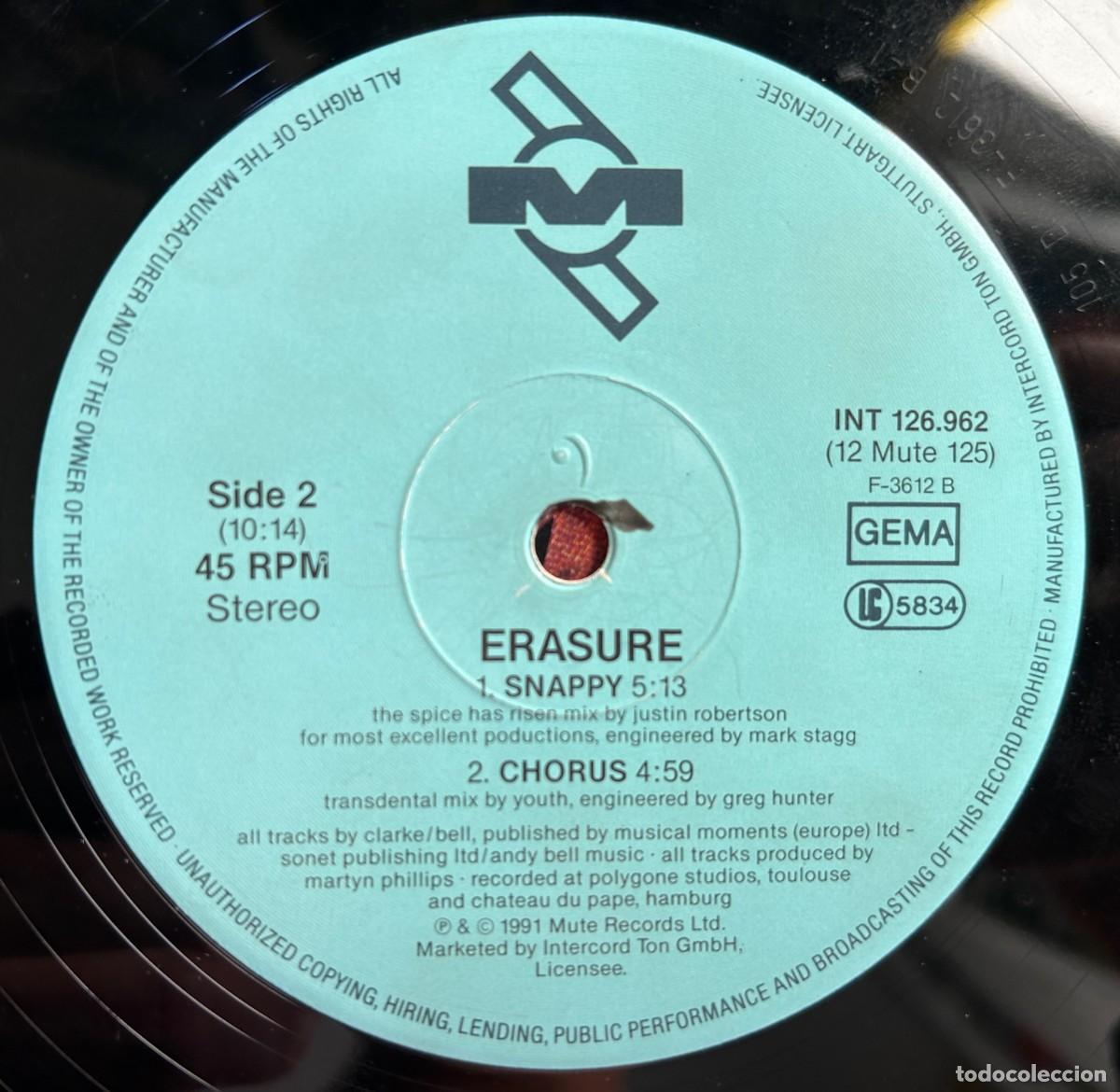 Discos de vinilo: Erasure &lrm;&ndash; Chorus. Estado. Vg / Good +. 1991 - Foto 3