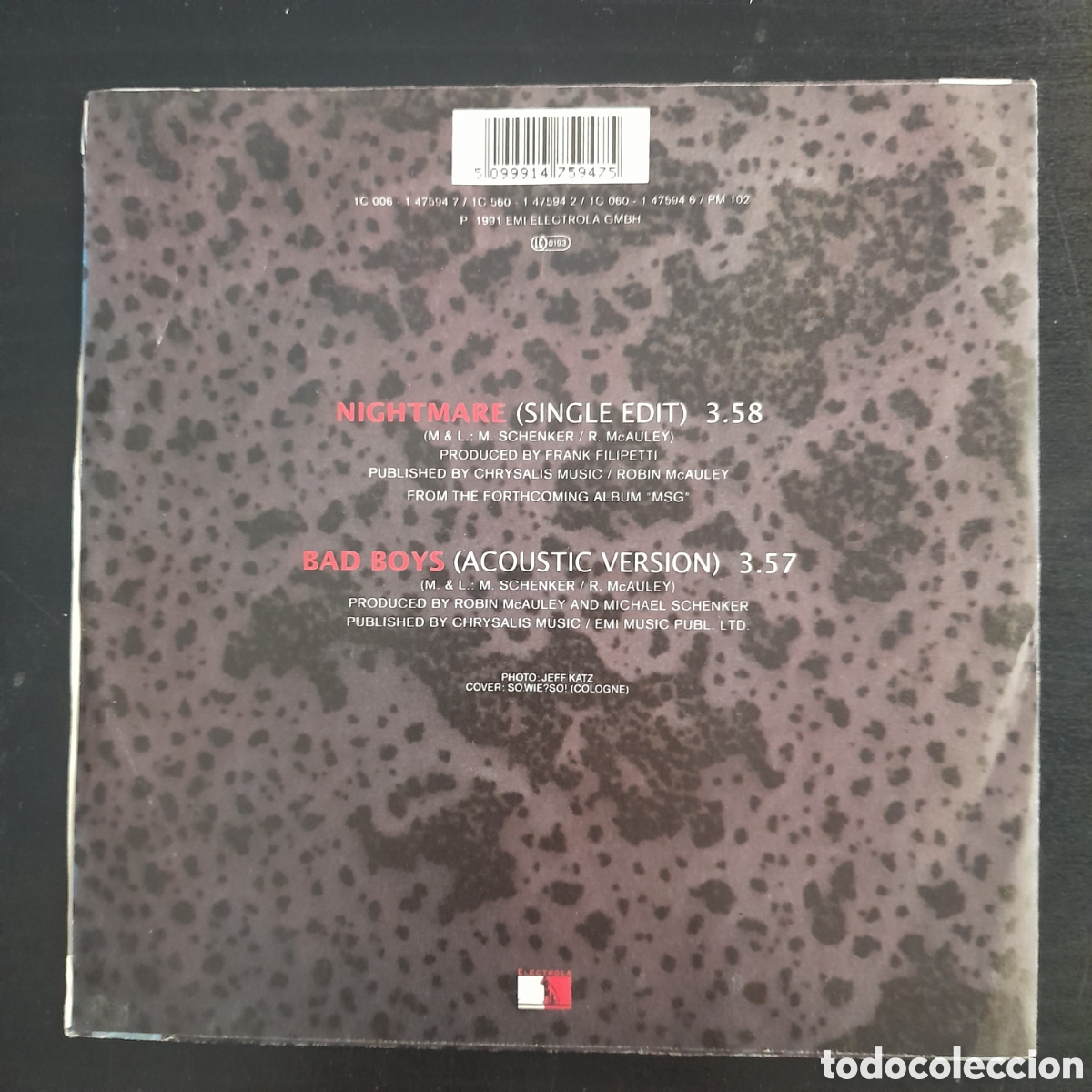 Discos de vinilo: MSG &ndash; Nightmare. Vinilo, 7&rdquo;, Single. 1991 - Foto 2