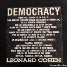 Discos de vinilo: LEONARD COHEN – DEMOCRACY. VINILO, 7”, 45 RPM, SINGLE SIDED, PROMO 1993 ESPAÑA