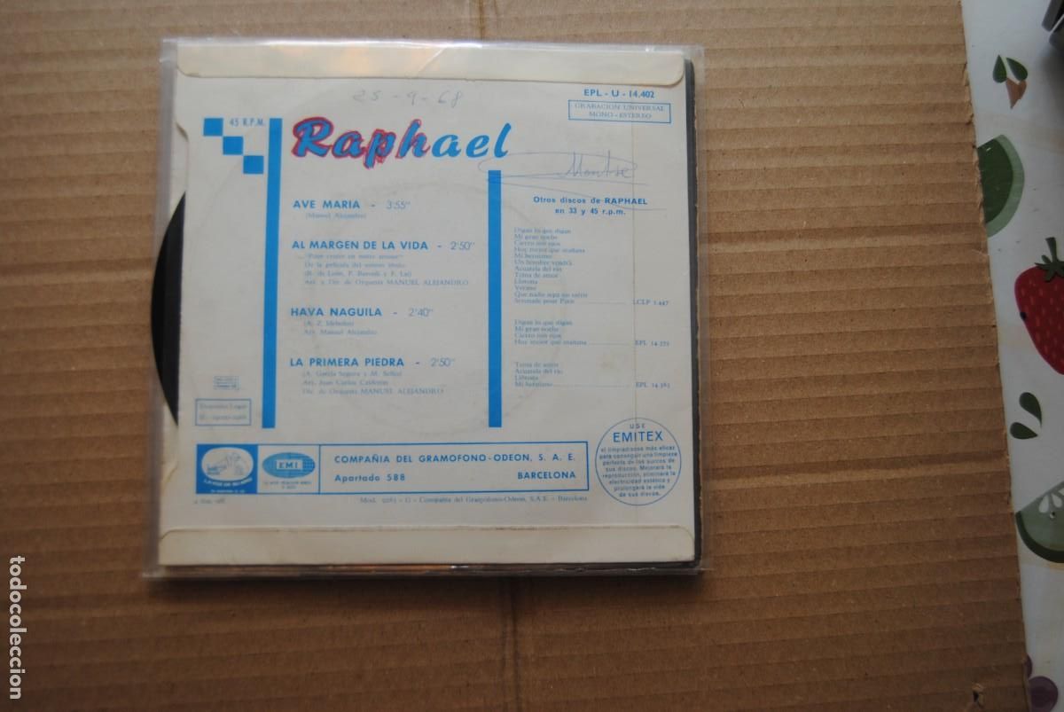Discos de vinilo: raphael. ave maria. + 3 emi . la voz 1968. ep - Foto 2