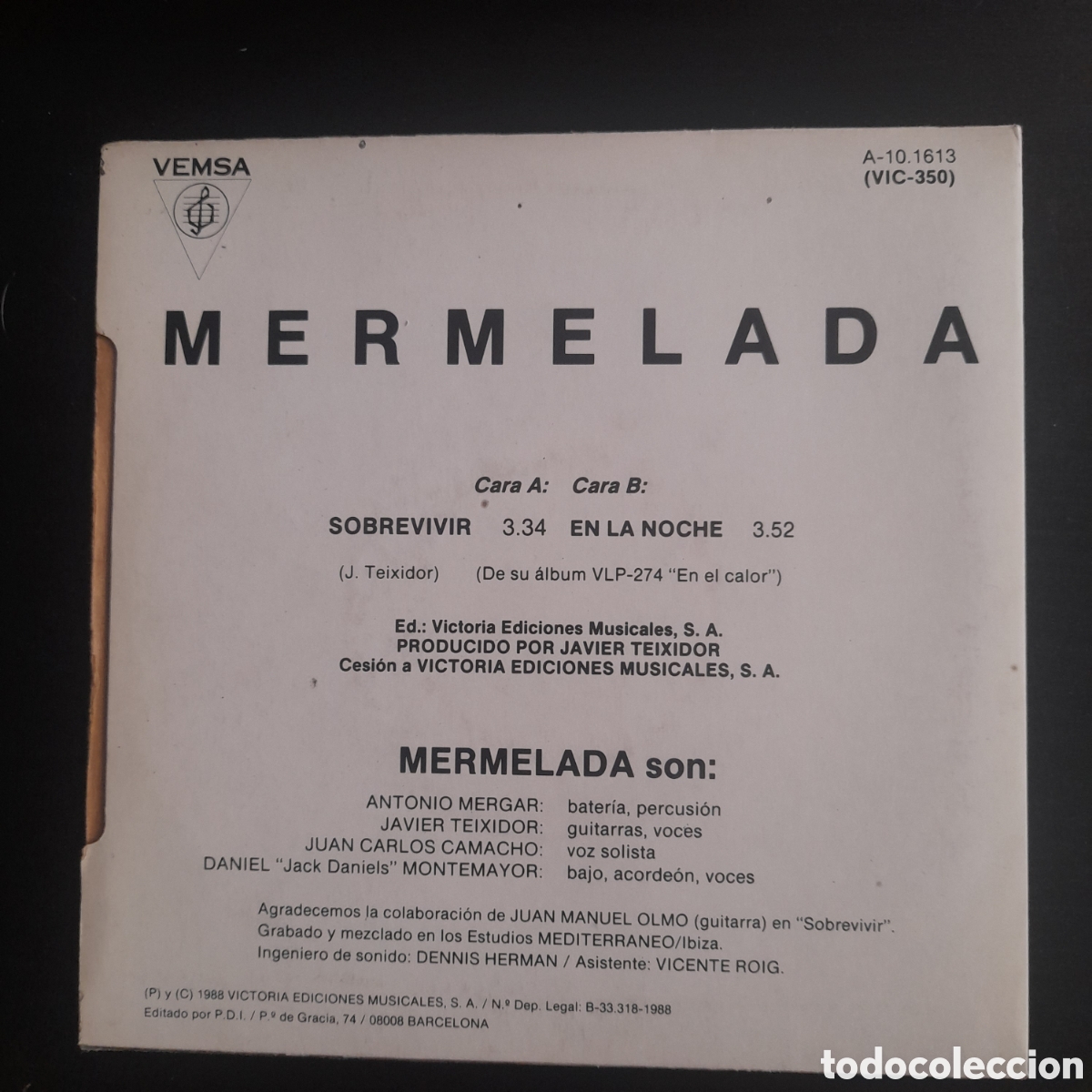 Discos de vinilo: Mermelada &ndash; Sobrevivir. Vinilo, 7&rdquo;, Single 1988 - Foto 2