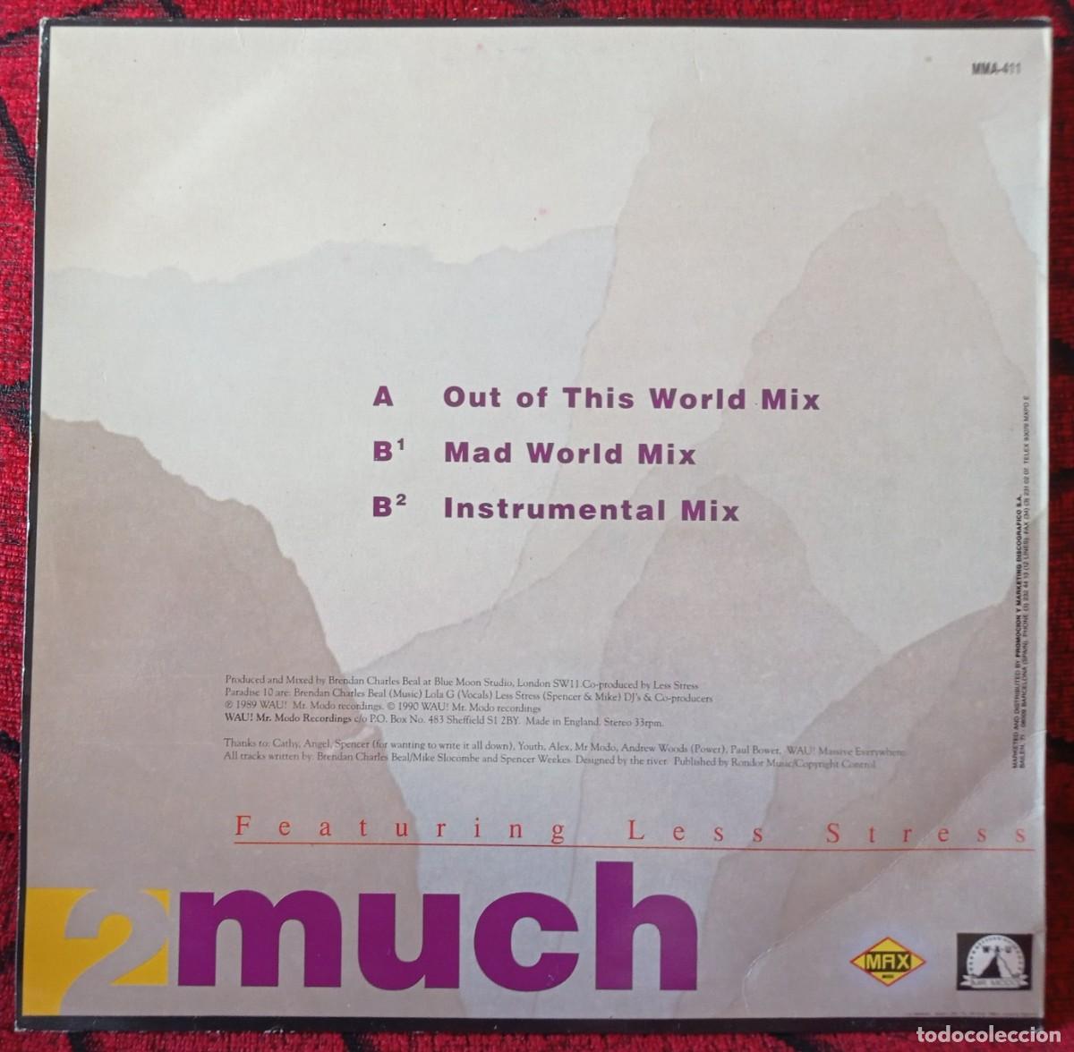 Discos de vinilo: PARADISE X Featuring LESS STRESS ** 2 Much ** 1990 MAXI SINGLE VINILO - Foto 2