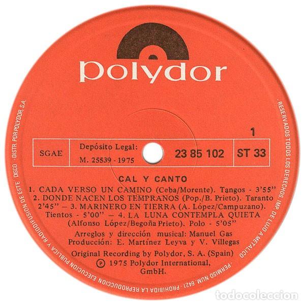 Discos de vinilo: CAL Y CANTO LP CAL Y CANTO 1975 - Foto 3
