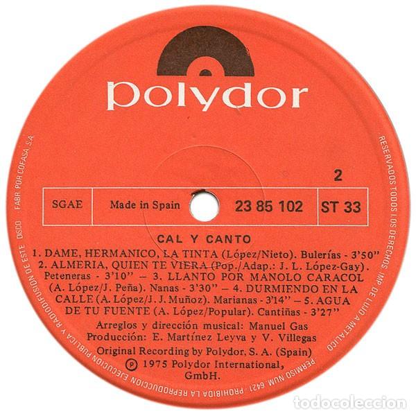 Discos de vinilo: CAL Y CANTO LP CAL Y CANTO 1975 - Foto 5