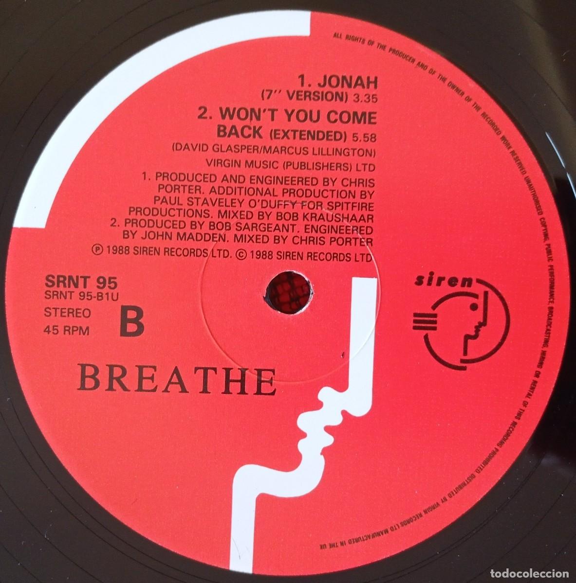 Discos de vinilo: BREATHE ** Jonah ** 1988 UK VINILO MAXI SINGLE - Foto 4