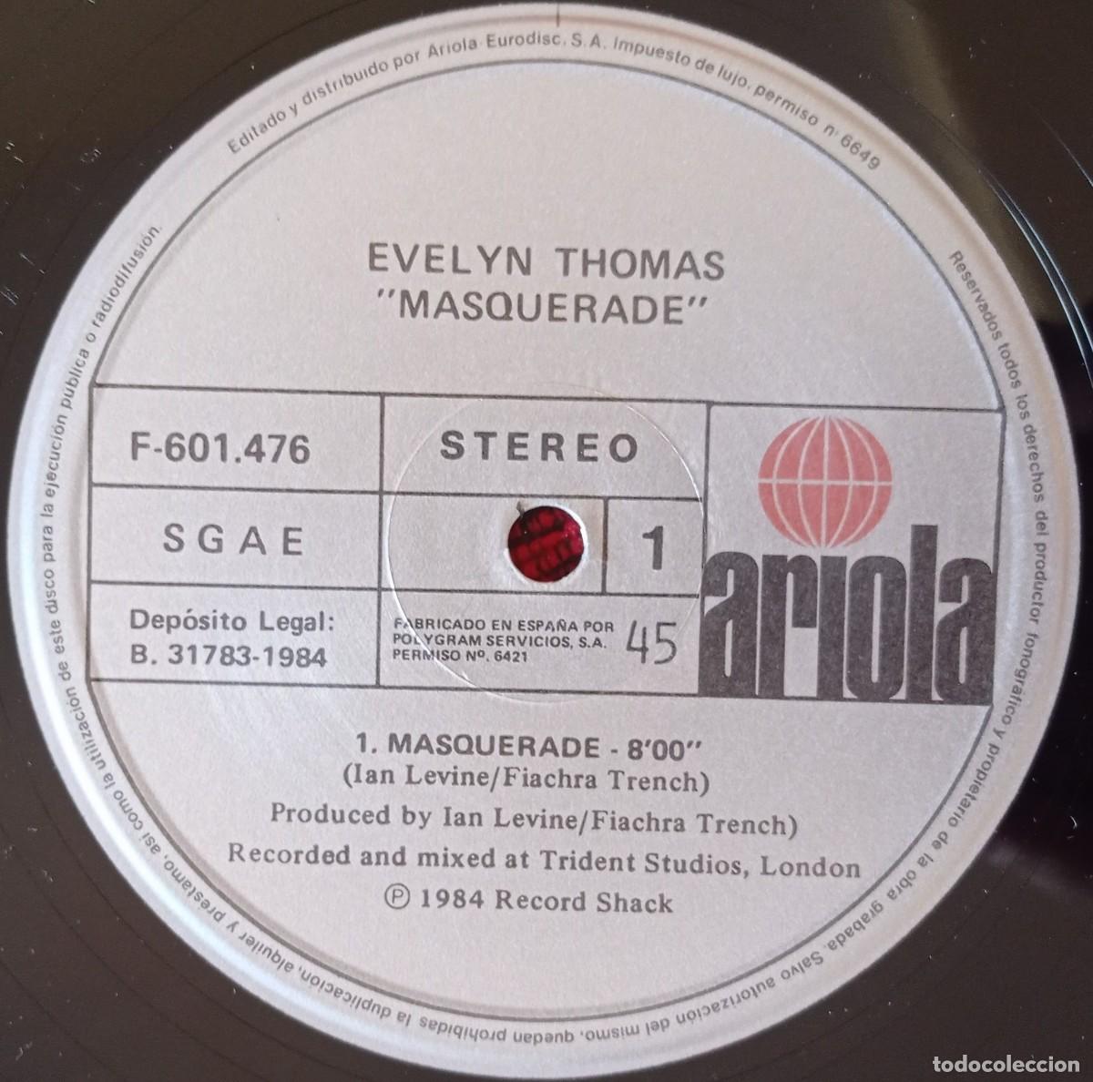 Discos de vinilo: EVELYN THOMAS ** Masquerade ** MAXI SINGLE VINILO 1984 - Foto 3