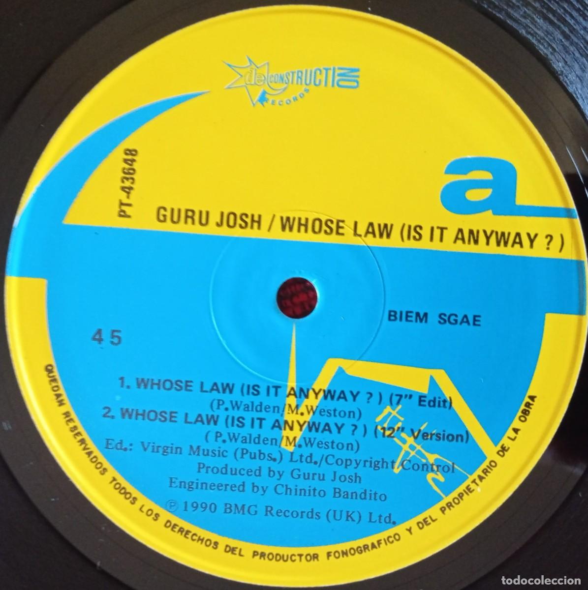 Discos de vinilo: GURU JOSH ** Whose Law (Is It Anyway)? ** 1990 MAXI SINGLE VINILO - Foto 3