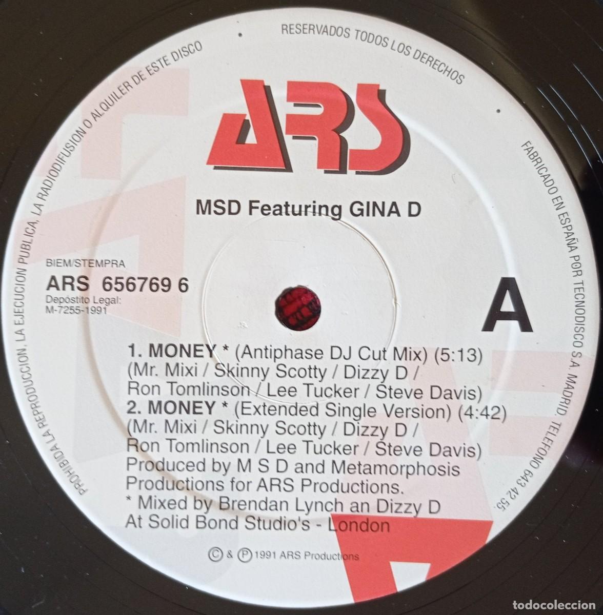 Discos de vinilo: MSD Featuring GINA D ** Money ** 1990 VINILO MAXI SINGLE - Foto 3