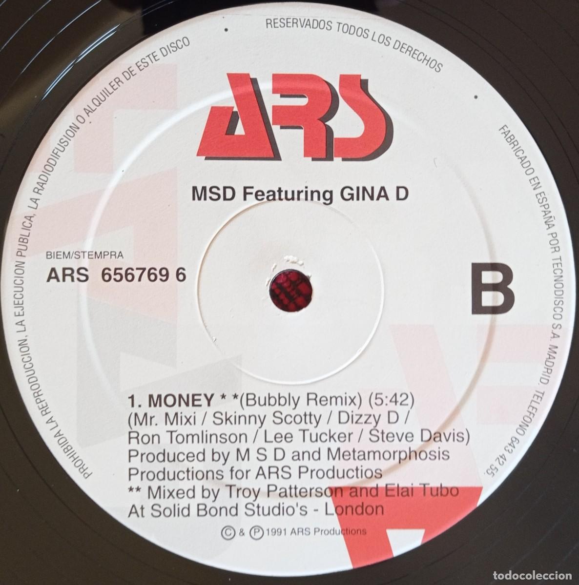 Discos de vinilo: MSD Featuring GINA D ** Money ** 1990 VINILO MAXI SINGLE - Foto 4