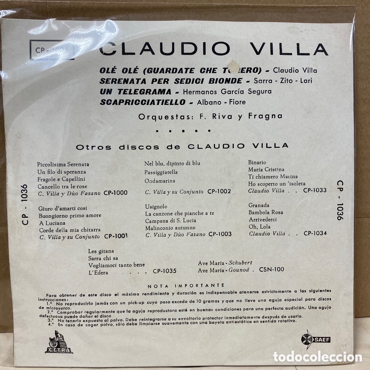 Discos de vinilo: Claudio Villa - Ol&eacute; Ol&eacute; (7&rdquo;, EP) - Foto 2