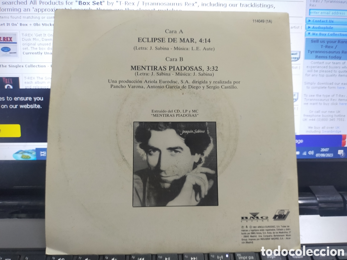Discos de vinilo: Joaqu&iacute;n Sabina Single eclipse de mar 1990 - Foto 2
