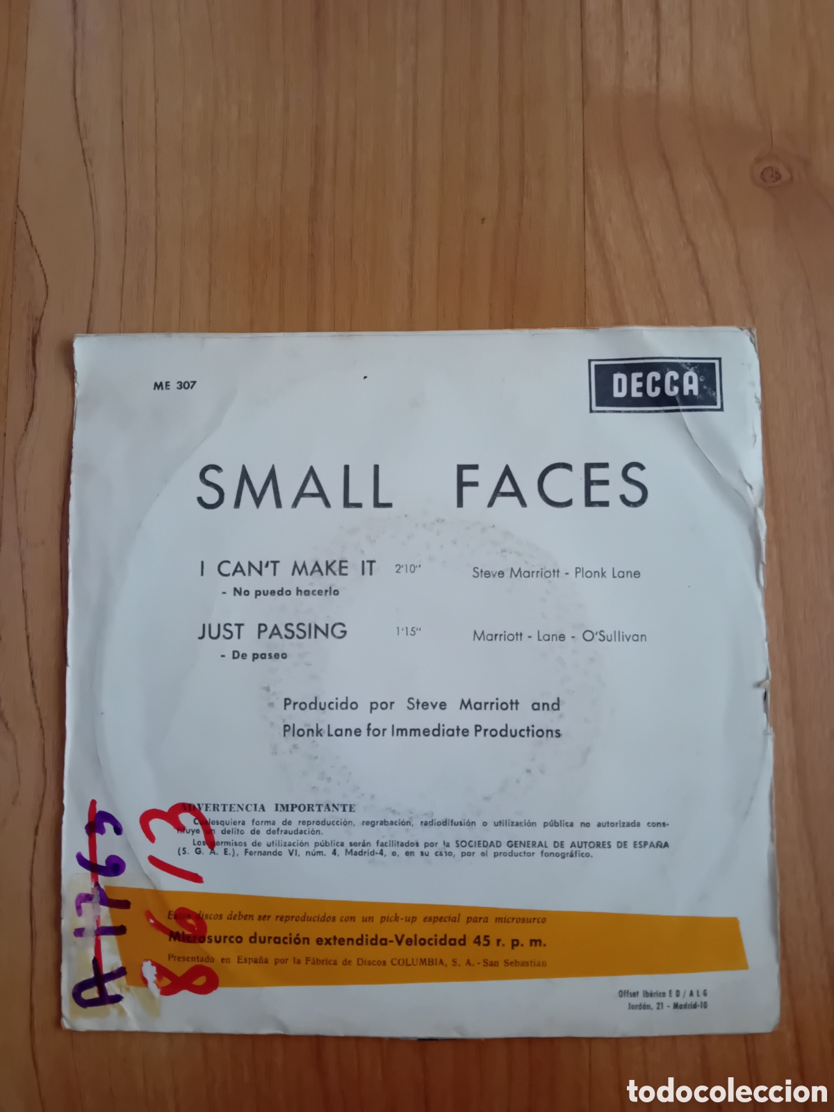 Discos de vinilo: THE SMALL FACE. I CANT MAKE IT. JUST PASSING - Foto 2