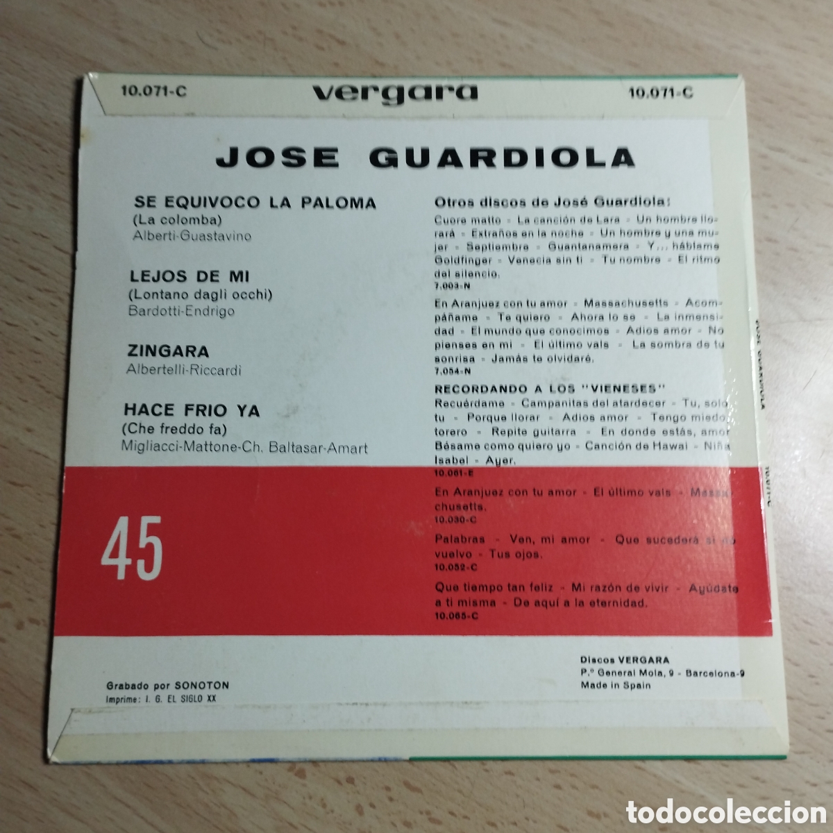 Discos de vinilo: EP 7&rdquo; Jos&eacute; Guardiola 1969 Z&iacute;ngara + 3. - Foto 2