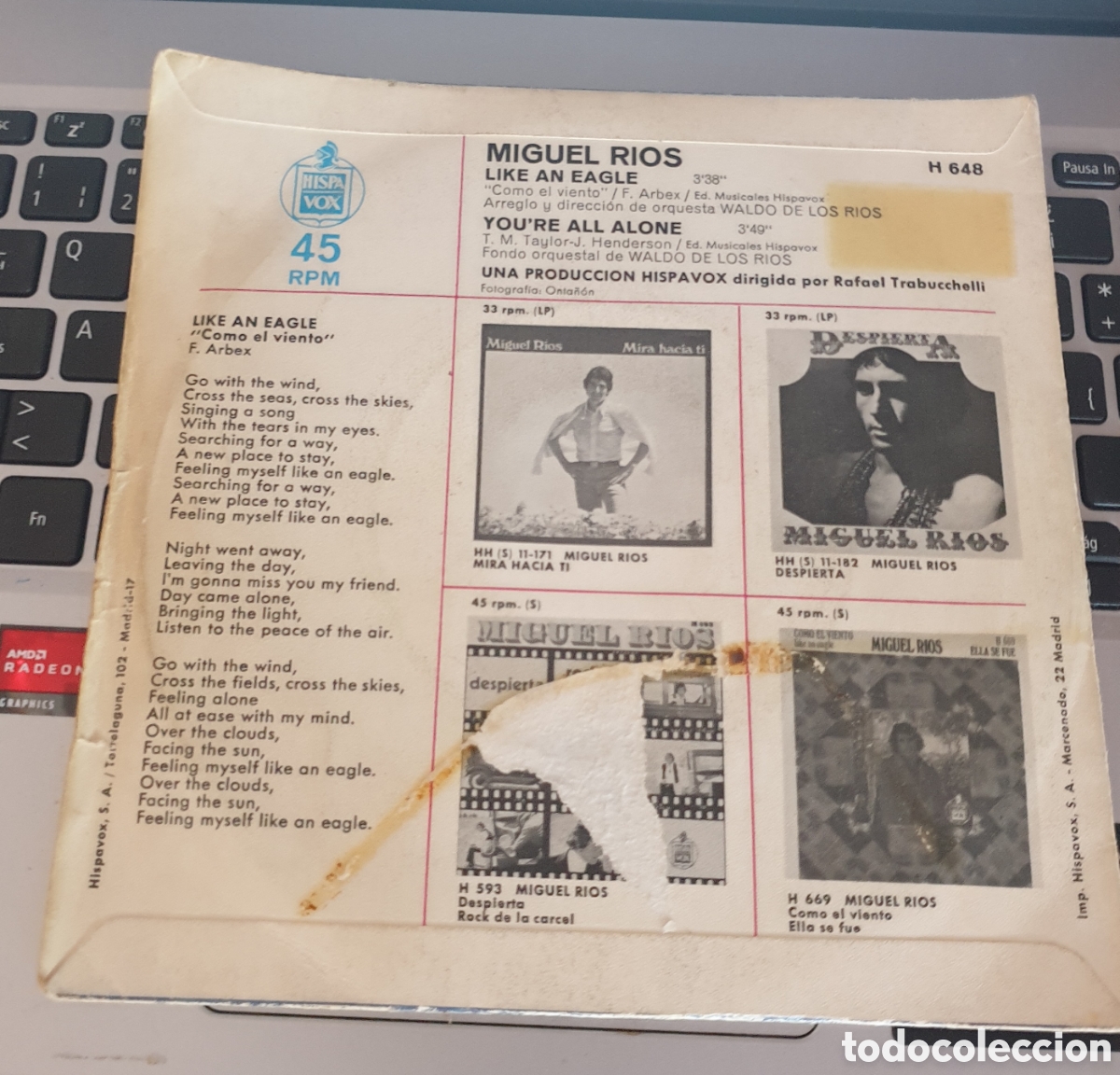 Discos de vinilo: Miguel rios - like an eagle - Foto 2