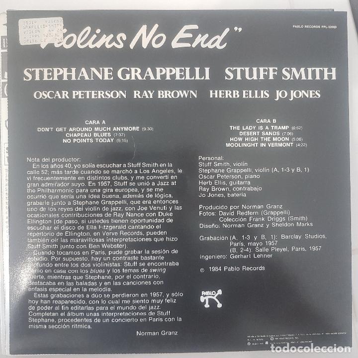 Discos de vinilo: STEPHANE GRAPPELLI STUFF SMITH OSCAR PETERSON. VIOLINS NO END - Foto 2