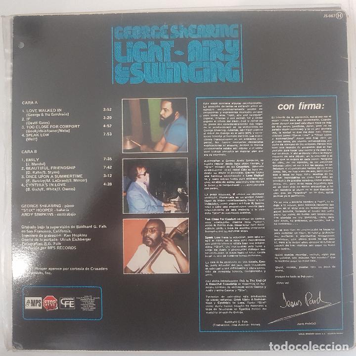 Discos de vinilo: GEORGES SHEARING. LIGHT-AIRY AND SWINGING - Foto 2