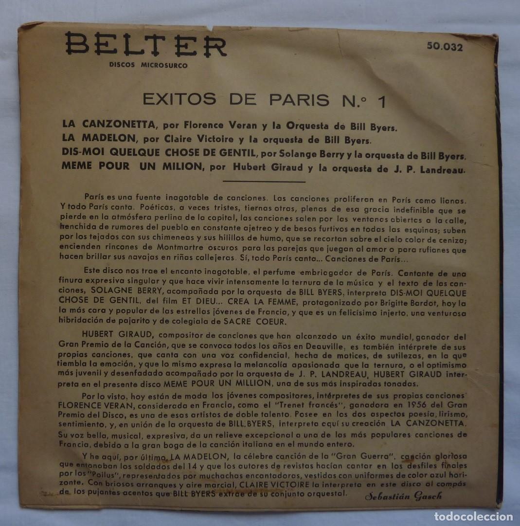 Discos de vinilo: EXITOS DE PARIS N&ordm;1 // LA CANZONETTA+3 // EP - Foto 2