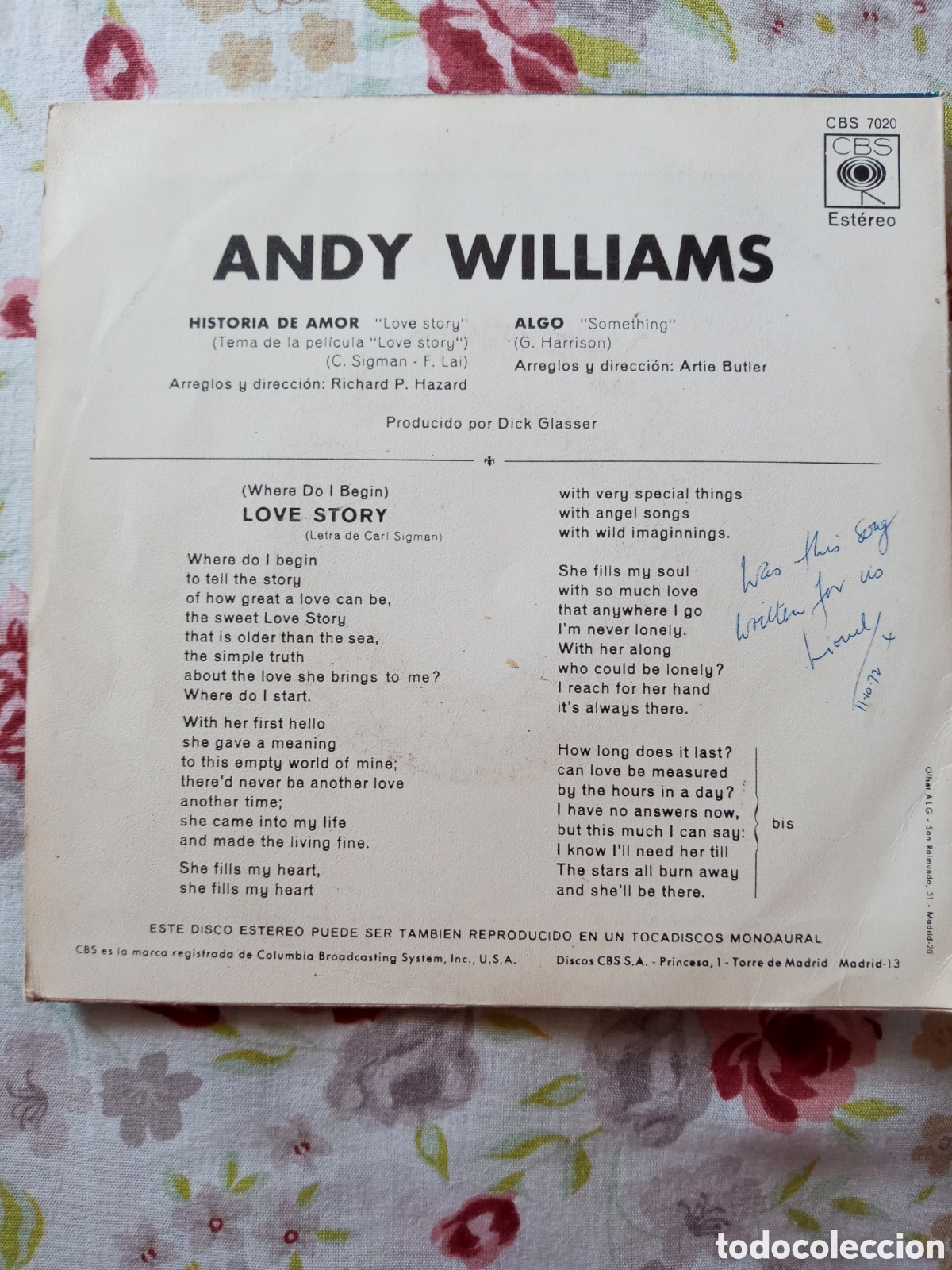 Discos de vinilo: ANDY WILLIAMS.Love story - Foto 2