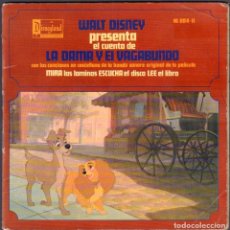Discos de vinilo: LA DAMA Y EL VAGABUNDO - LAMINAS ILUSTRADAS CON DIBUJOS Y TEXTO Y SINGLE DISNEYLAND 1969 RF-6823