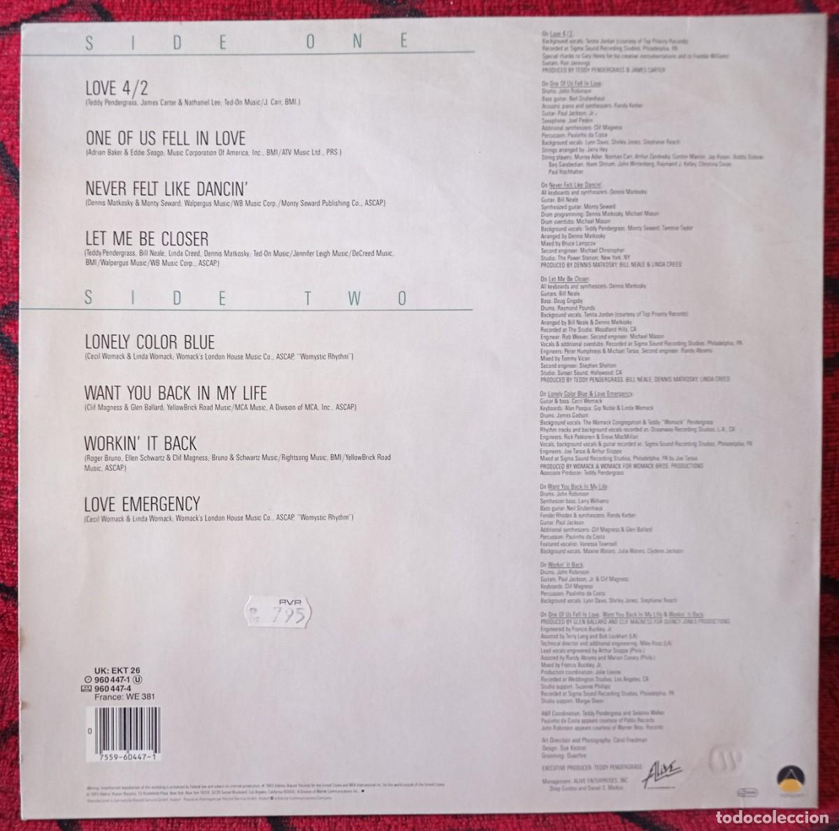 Discos de vinilo: TEDDY PENDERGRASS ** Workin It Back ** 1985 LP VINILO - Foto 2