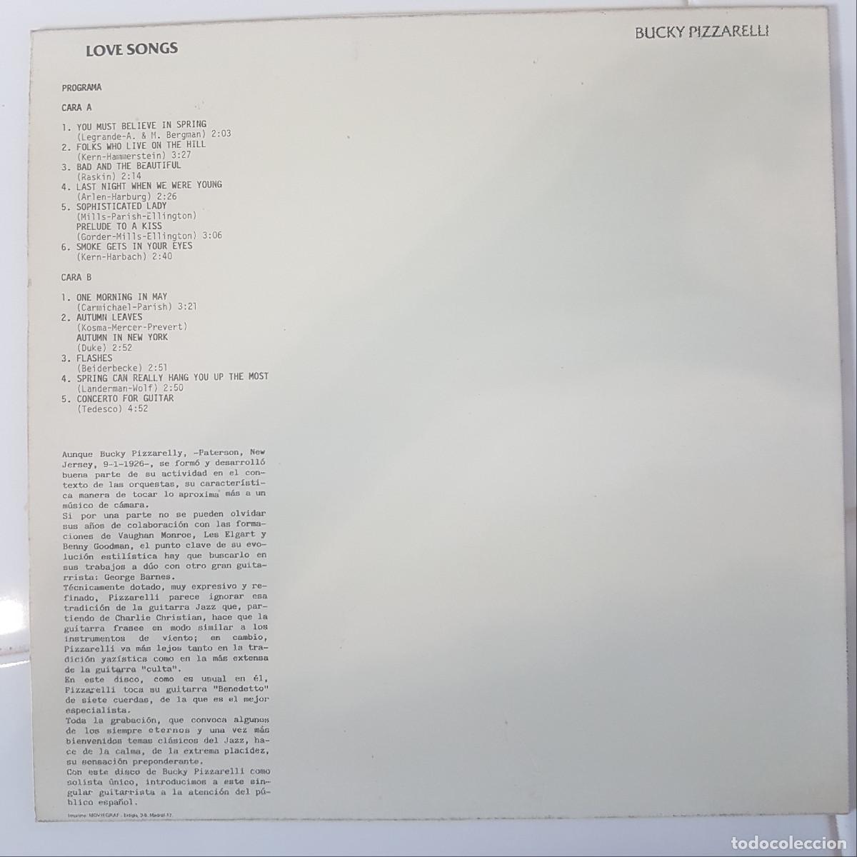 Discos de vinilo: BUCKY PIZZARELLI. LOVE SONGS - Foto 2