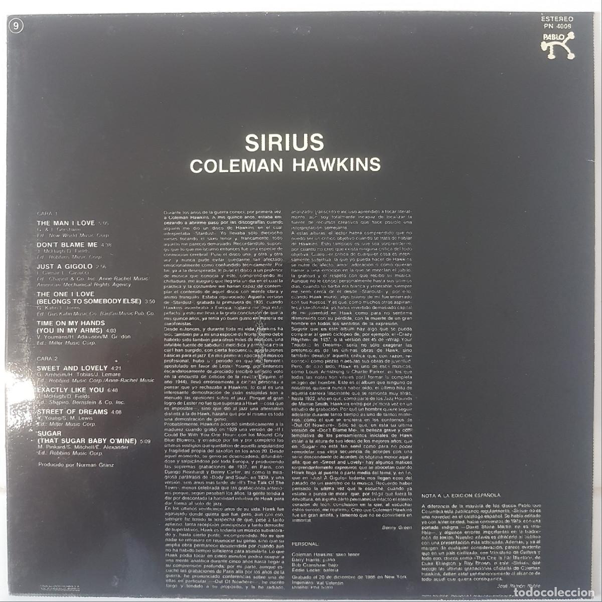 Discos de vinilo: COLEMAN HAWKINS. SIRIUS - Foto 2