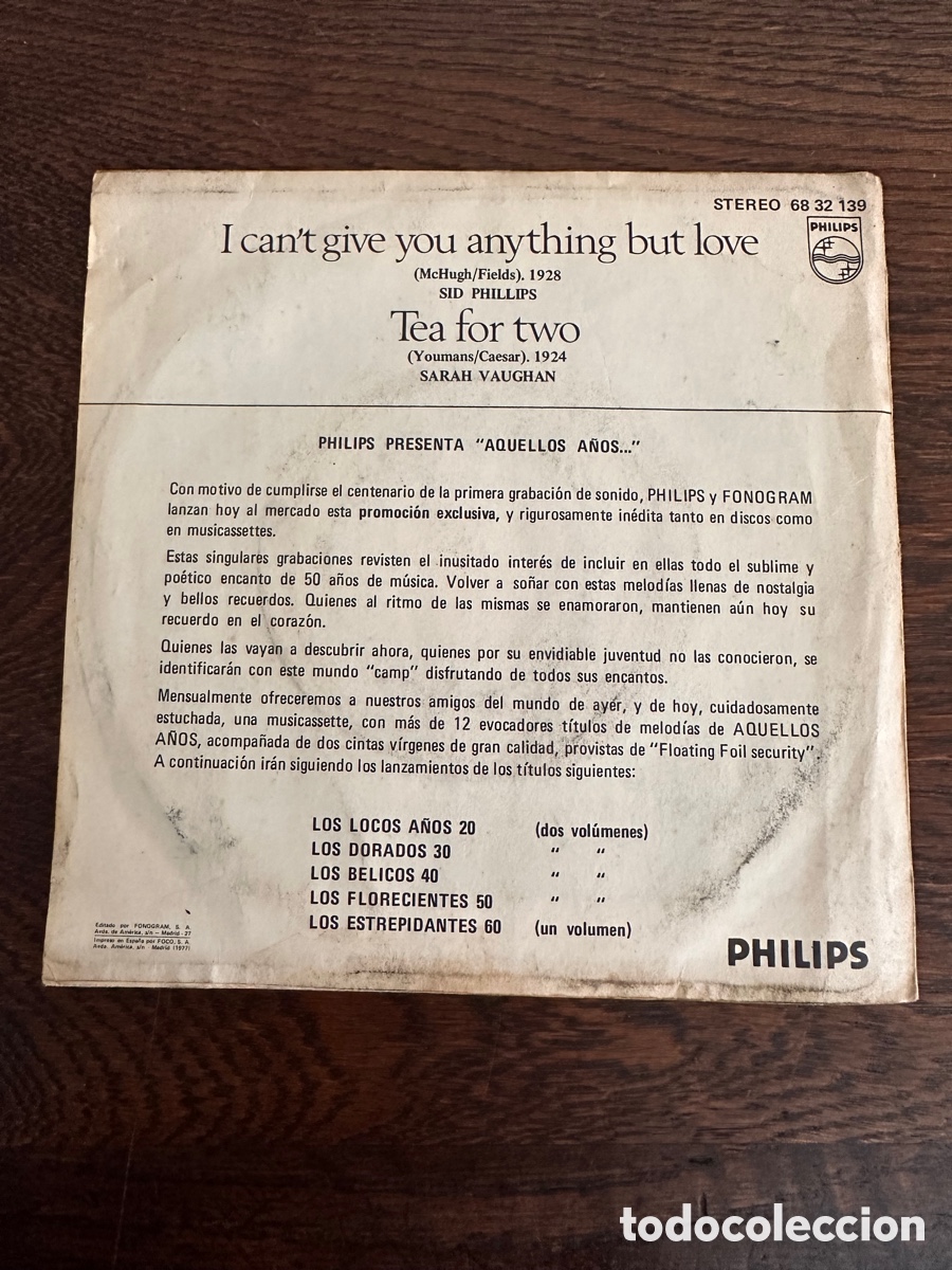 Discos de vinilo: LOS LOCOS 20 - SID PHILLIPS / SARA VAUGHAN 1977 FONOGRAM - Foto 2