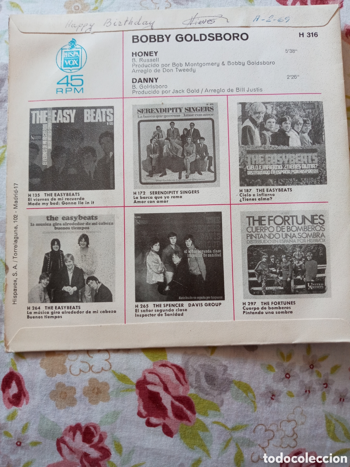 Discos de vinilo: BOBBY GOLDSBORO.Honey- Danny - Foto 2
