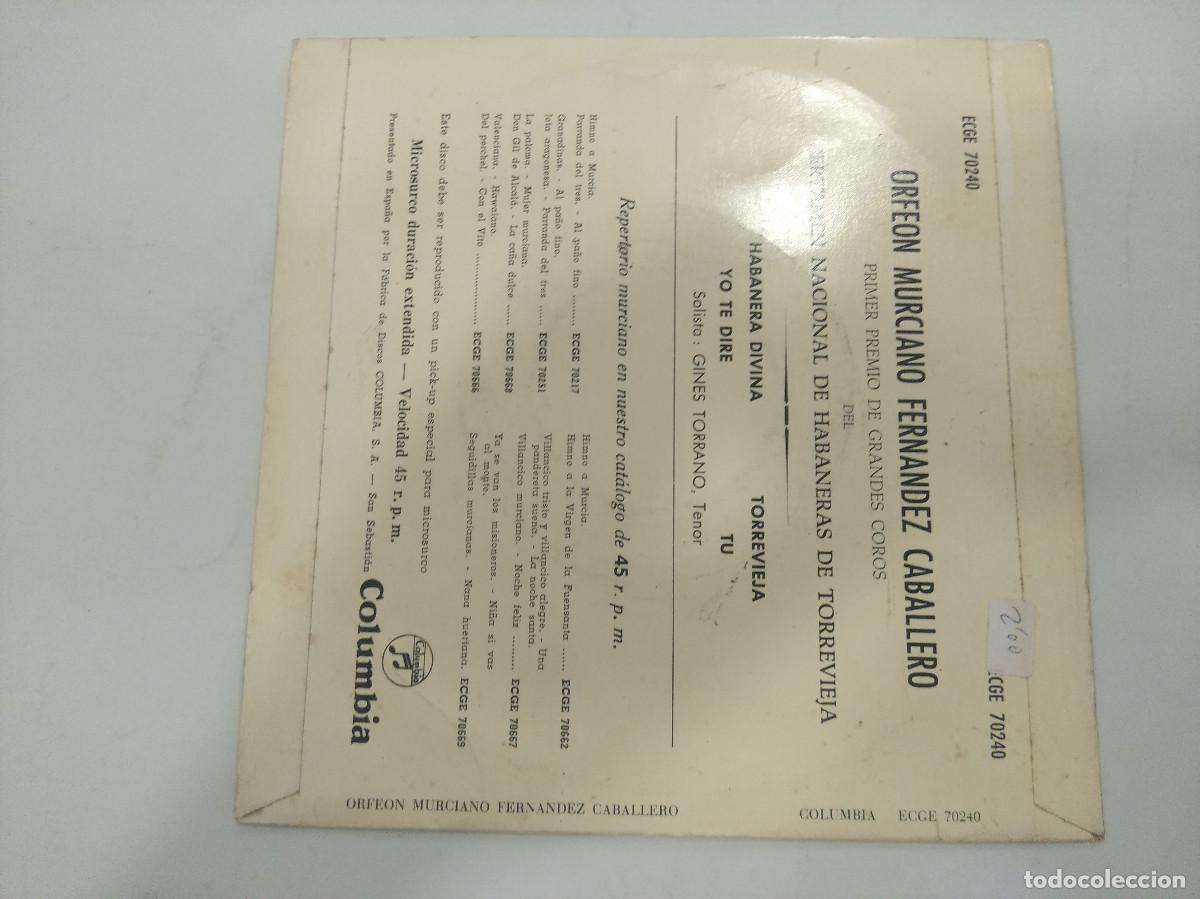 Discos de vinilo: ORFEON MURCIANO FERNANDEZ CABALLERO/SINGLE. - Foto 3