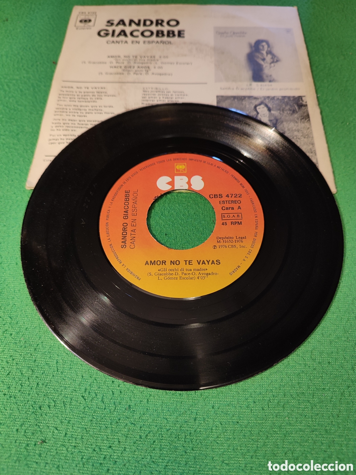 Discos de vinilo: Sandro Giacobbe - Amor no te vayas - Foto 2