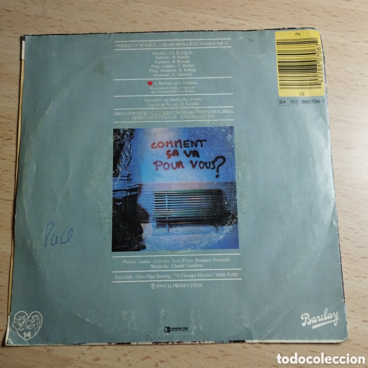 Discos de vinilo: Single 7&rdquo; Patrick Bruel 1985 Comment &Ccedil;a va pour vous? + - Foto 2