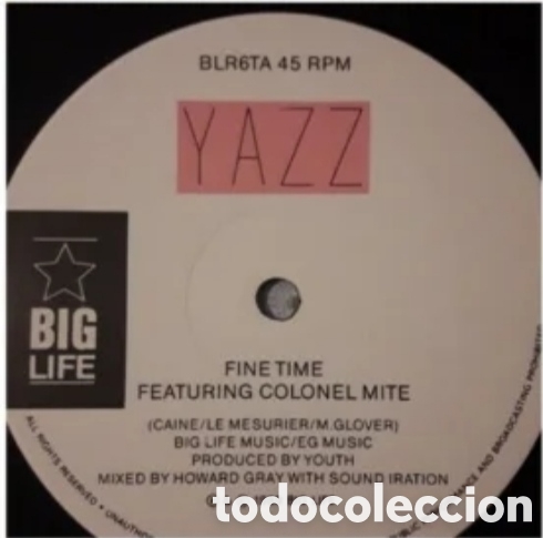 Discos de vinilo: Maxi single Yazz. Fine Time Featuring Colonel Mite - Foto 3