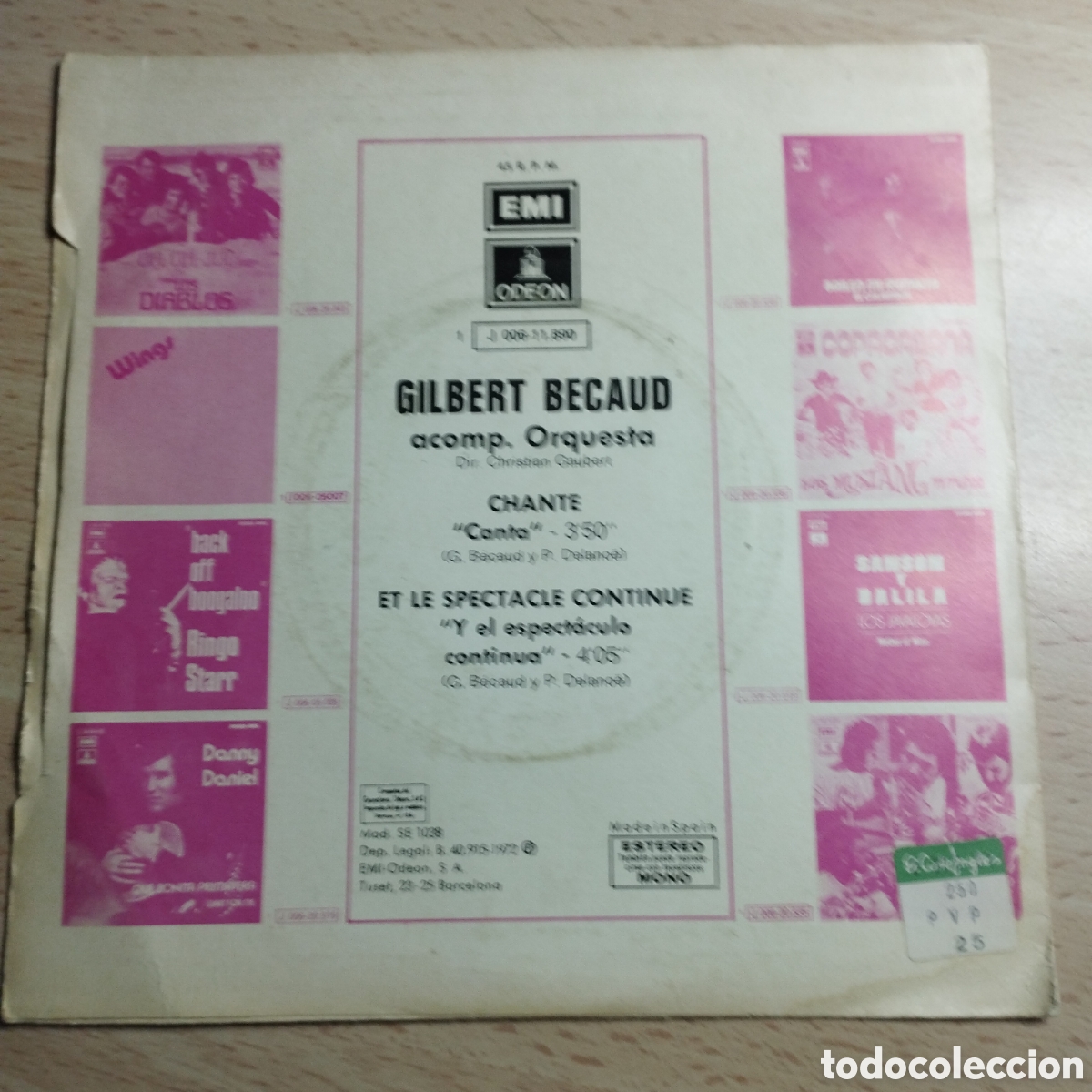 Discos de vinilo: Single 7&rdquo; Gilbert B&eacute;caud 1971 Chante + Et le spectacle continue - Foto 2