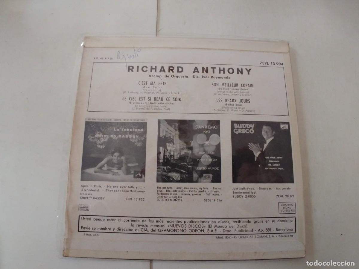 Discos de vinilo: RICHARD ANTHONY-EP Cest Ma F&ecirc;te +3 - Foto 2