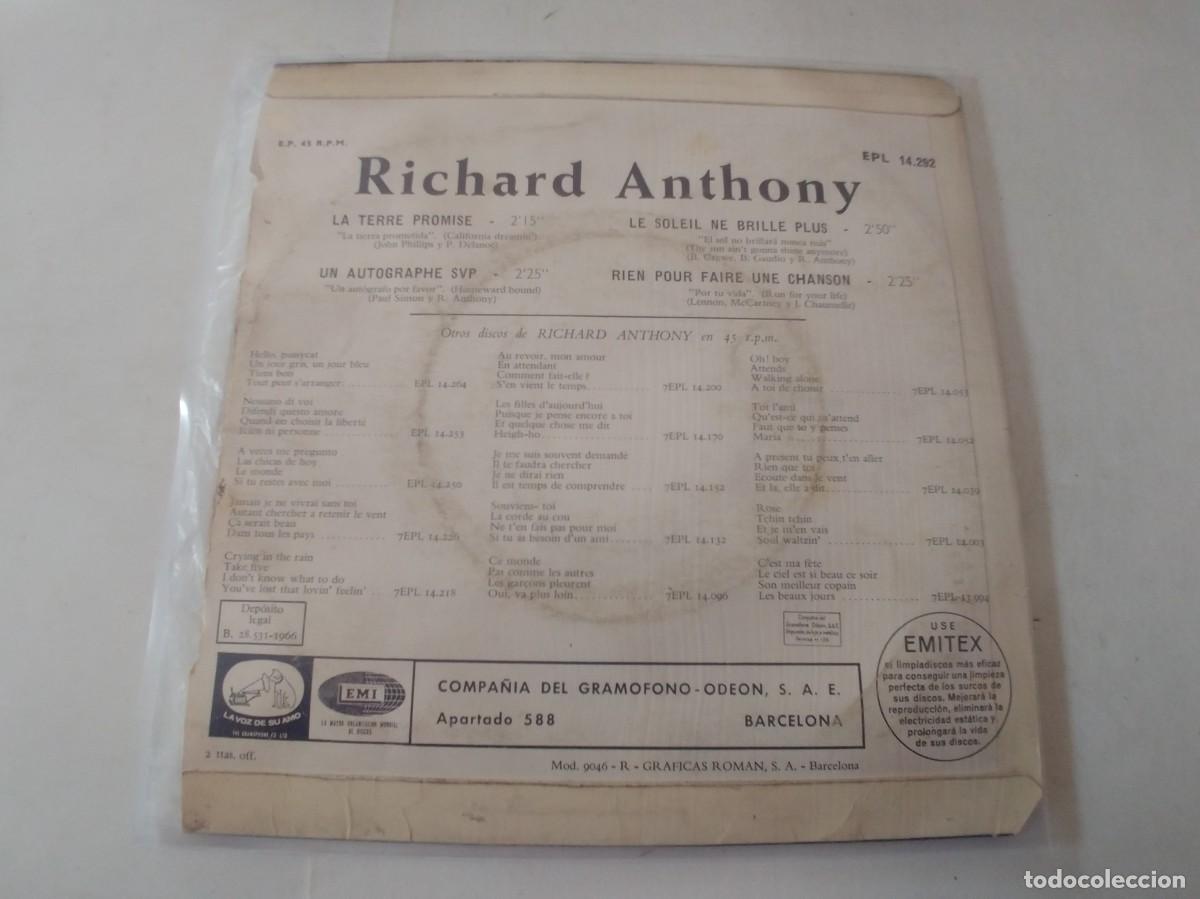 Discos de vinilo: RICHARD ANTHONY-EP LA TERRE PROMISE +3 - Foto 2