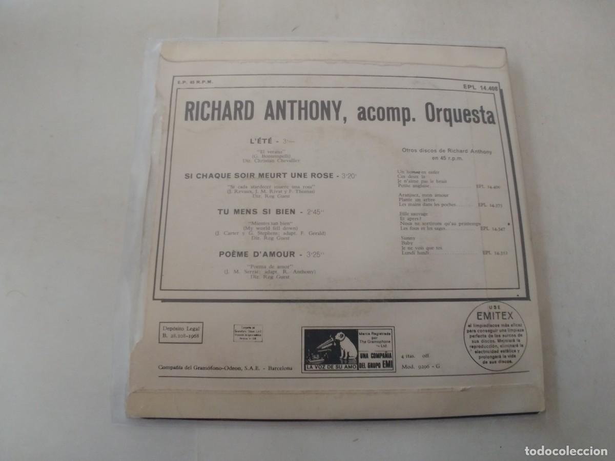 Discos de vinilo: RICHARD ANTHONY-EP L&Eacute;TE +3 - Foto 2