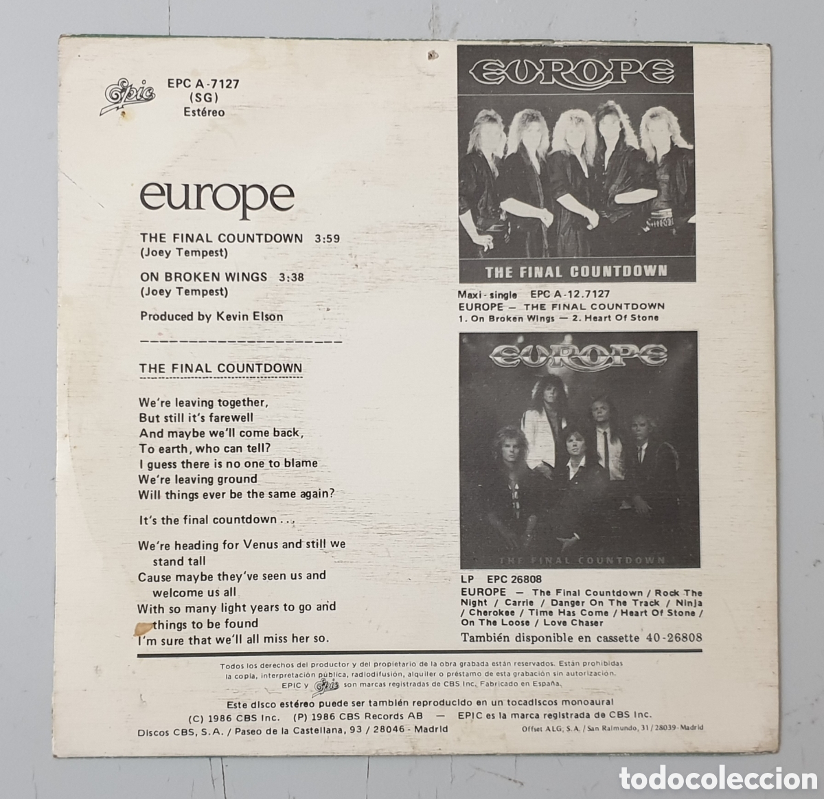 Discos de vinilo: EUROPE - The Final Countdown/+1 (Espa&ntilde;a - Epic - 1986) - Foto 3