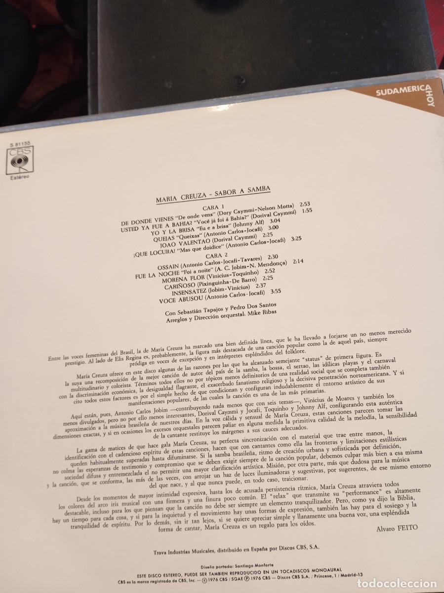Discos de vinilo: MARIA CREUZA- SABOR A SAMBA. LP - Foto 2