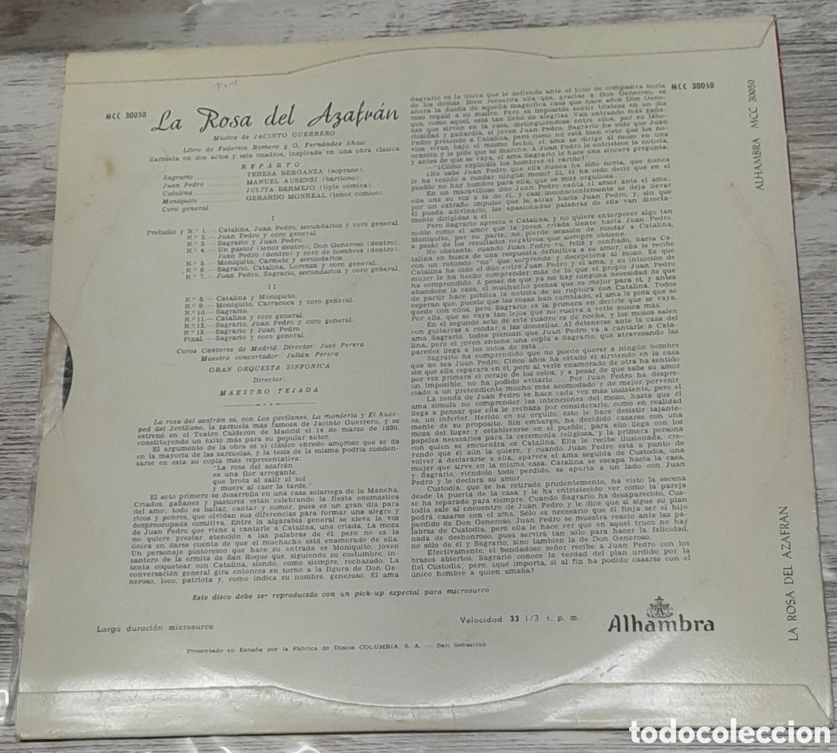 Discos de vinilo: LA ROSA DEL AZAFRAN - MAESTRO TEJADA - ALHAMBRA - Foto 2