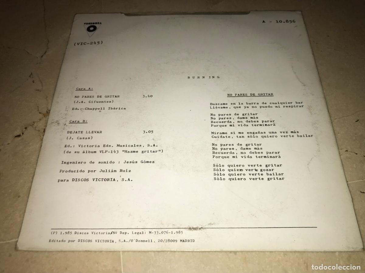 Discos de vinilo: BURNING-NO PARES DE GRITAR-ORIGINAL 1985 - Foto 2