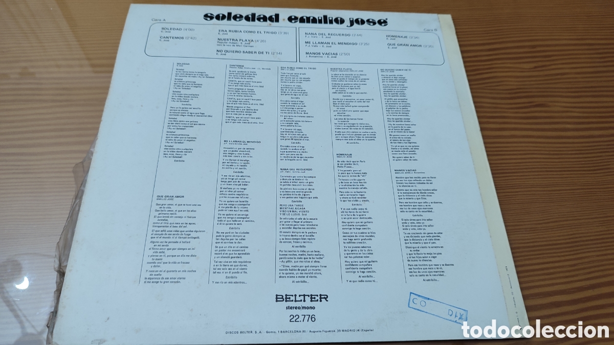 Discos de vinilo: Disco vinilo Lp de Emilio Jose &rdquo; Soledad&rdquo; - Foto 2