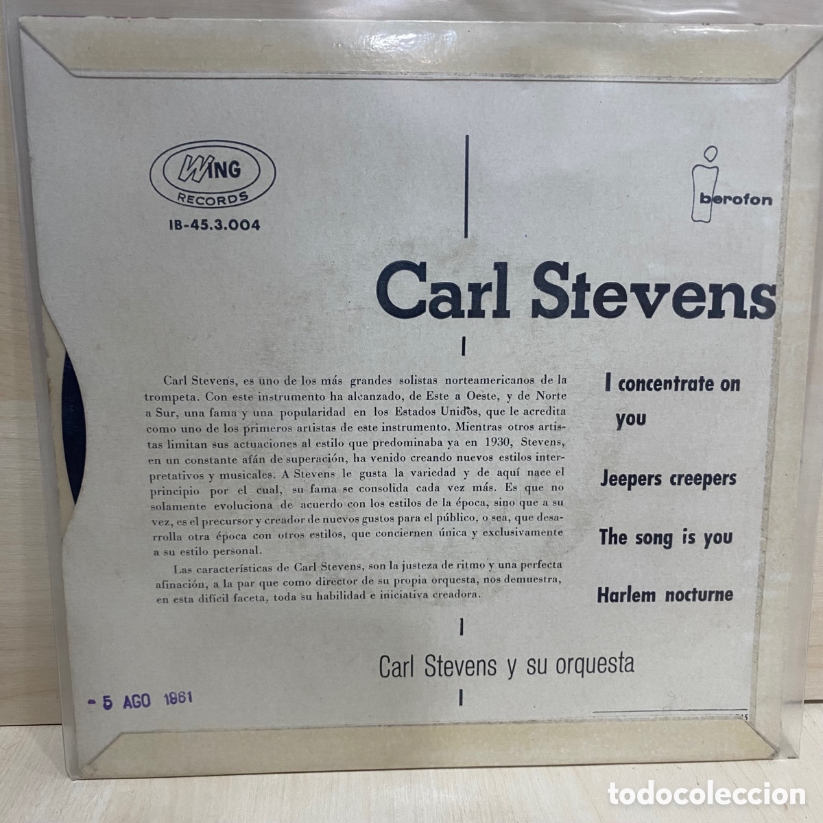Discos de vinilo: Carl Stevens & His Orchestra - Carl Stevens (7&rdquo;, EP) - Foto 2