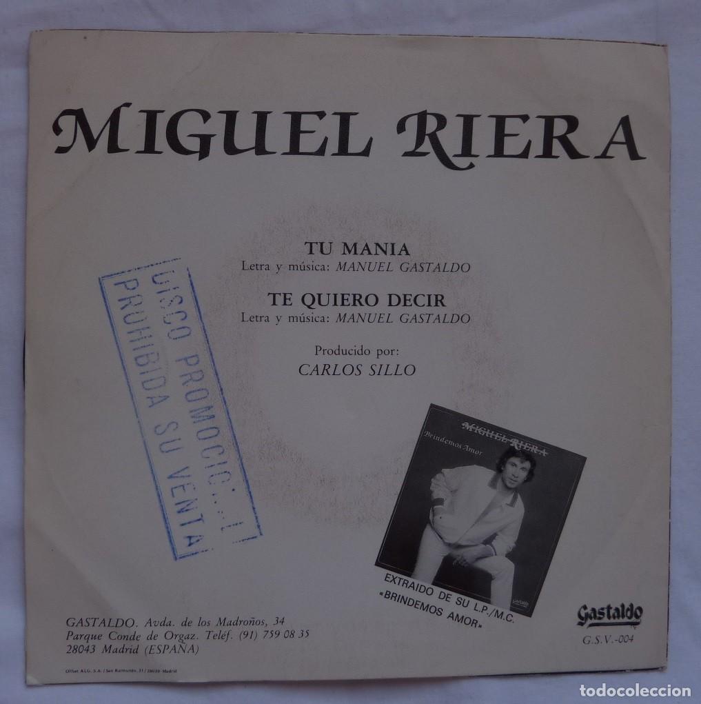 Discos de vinilo: MIGUEL RIERA // TU MANIA // 1987 // SINGLE - Foto 2
