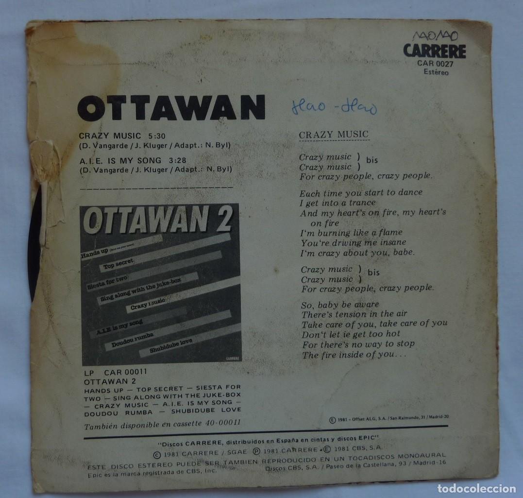 Discos de vinilo: OTTAWAN // CRAZY MUSIC // 1981 // PROMOCIONAL // SINGLE - Foto 2