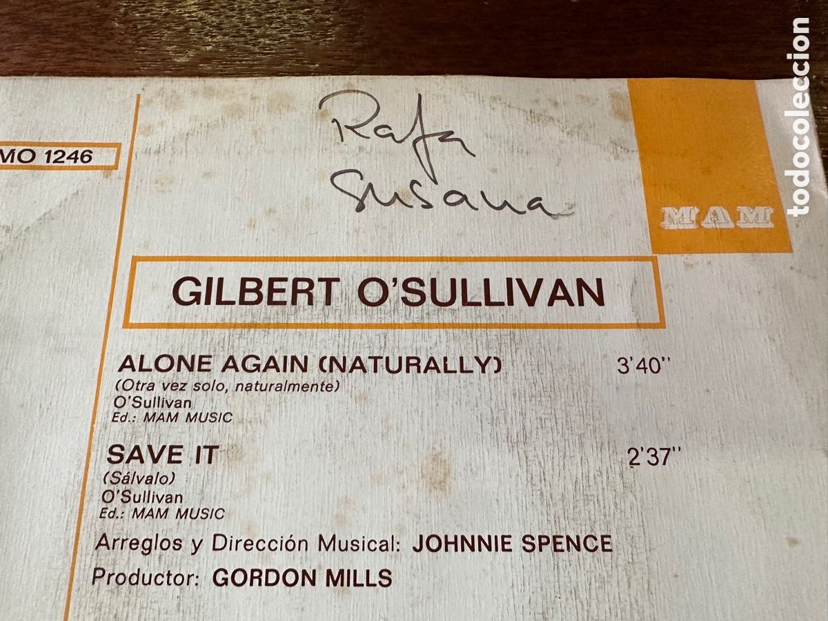Discos de vinilo: GILBERT O&rsquo;SULLIVAN - ALONE AGAIN ( NATURALLY ) SAVE IT 1972 MAM&Eacute;S - Foto 3