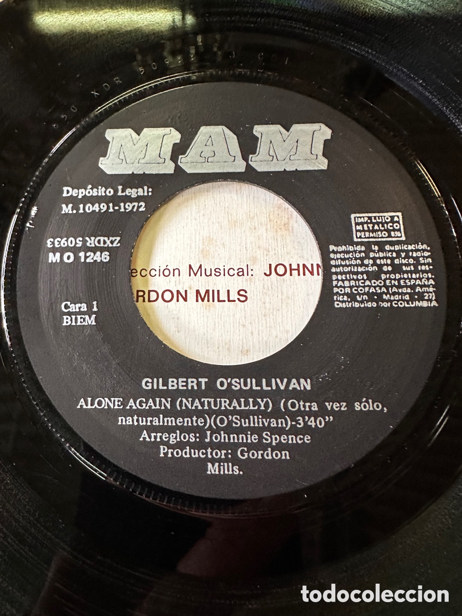 Discos de vinilo: GILBERT O&rsquo;SULLIVAN - ALONE AGAIN ( NATURALLY ) SAVE IT 1972 MAM&Eacute;S - Foto 4