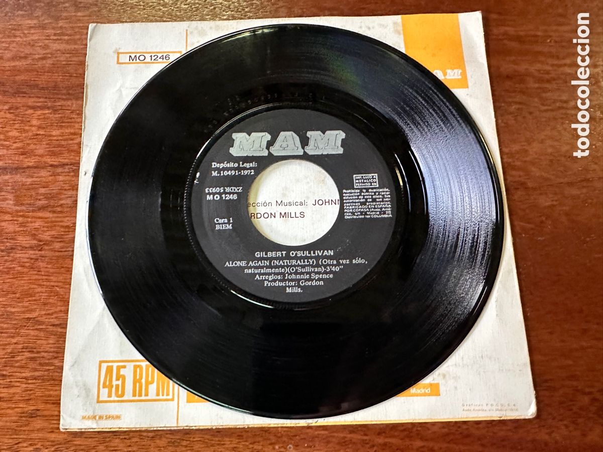 Discos de vinilo: GILBERT O&rsquo;SULLIVAN - ALONE AGAIN ( NATURALLY ) SAVE IT 1972 MAM&Eacute;S - Foto 5