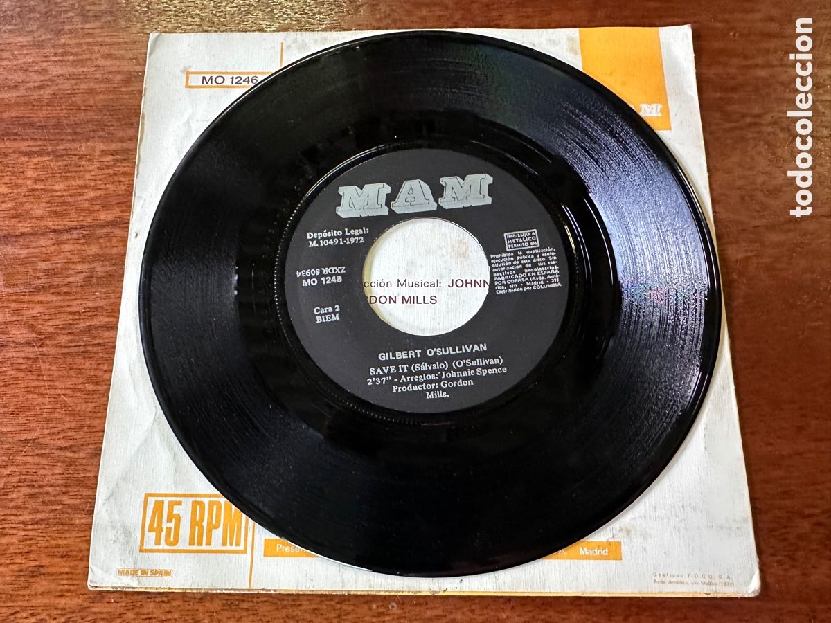 Discos de vinilo: GILBERT O&rsquo;SULLIVAN - ALONE AGAIN ( NATURALLY ) SAVE IT 1972 MAM&Eacute;S - Foto 6