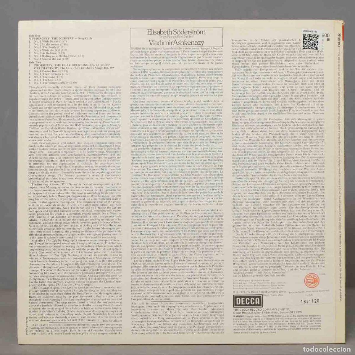 Discos de vinilo: LP. Ashkenazy &ndash; Elisabeth S&ouml;derstr&ouml;m Sings Songs For Children - Foto 2
