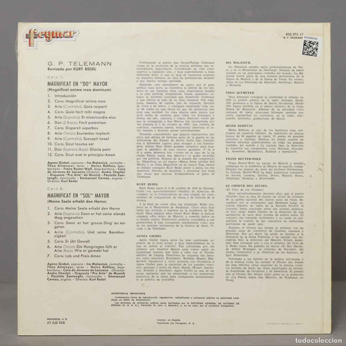 Discos de vinilo: LP. Redel &ndash; Magnificat 1-2. TELEMANN - Foto 2